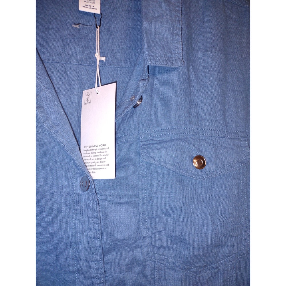 100% Linen Jones New York Jacket Womens 3X Blue NEW Relaxed Trucker Lightweight - Picture 7 of 9